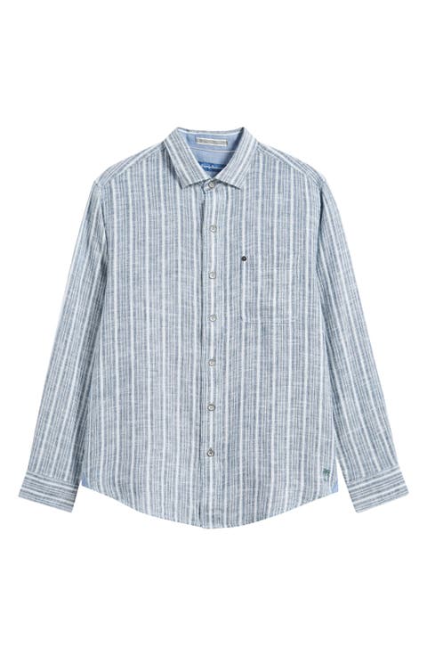 Raffia Dunes Stripe Linen & Cotton Long Sleeve Shirt