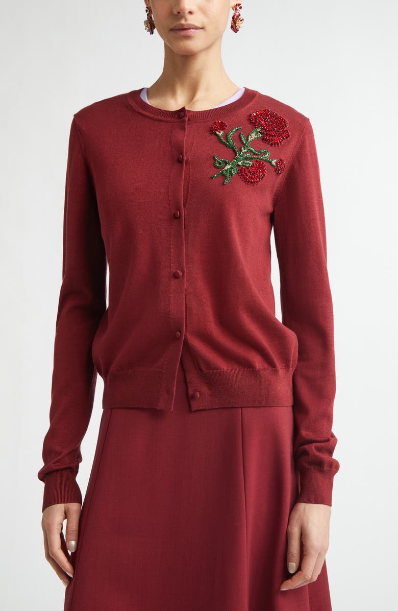 Carolina Herrera Crystal Embroidered Silk Cardigan, Alternate, color, Rioja Multi