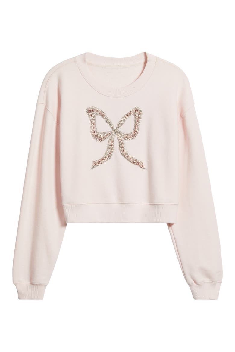 Rylan Faux Pearl Embellished Bow Sweatshirt, Alternate, color, WISTFUL PINK