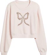 LoveShackFancy Rylan Faux Pearl Embellished Bow Sweatshirt