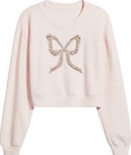 LoveShackFancy Rylan Faux Pearl Embellished Bow Sweatshirt