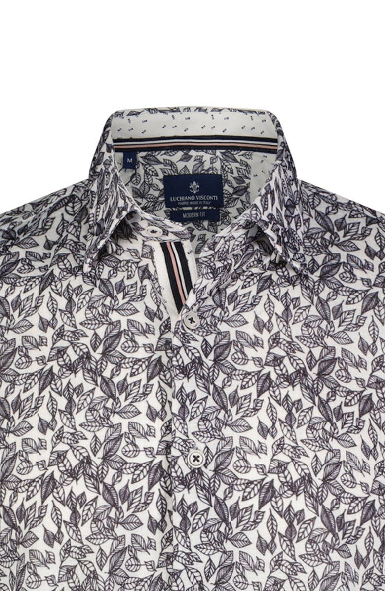 Luchiano Visconti Leaf Print Short Sleeve Shirt, Alternate, color,