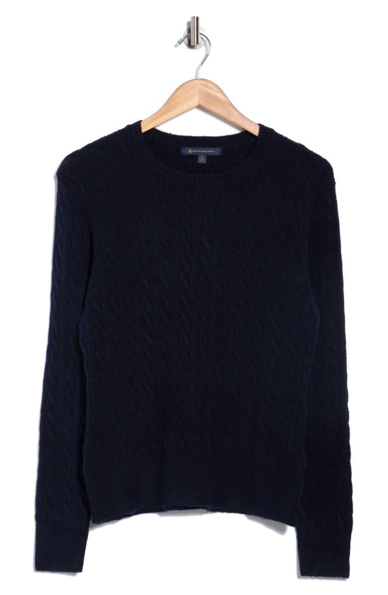 Brooks Brothers Cable Knit Crewneck Sweater, Alternate, color, Navy