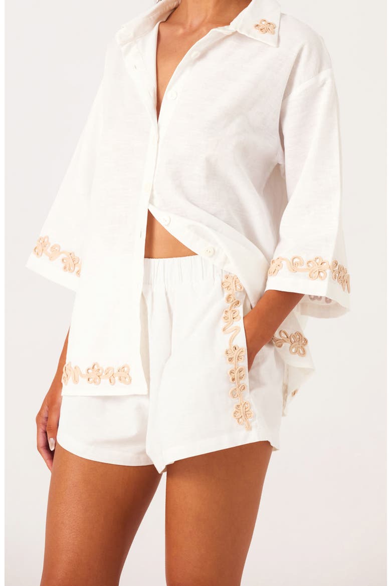 Ines 2.0 Floral Embroidered Linen & Cotton Blend Shorts, Alternate, color, WHITE