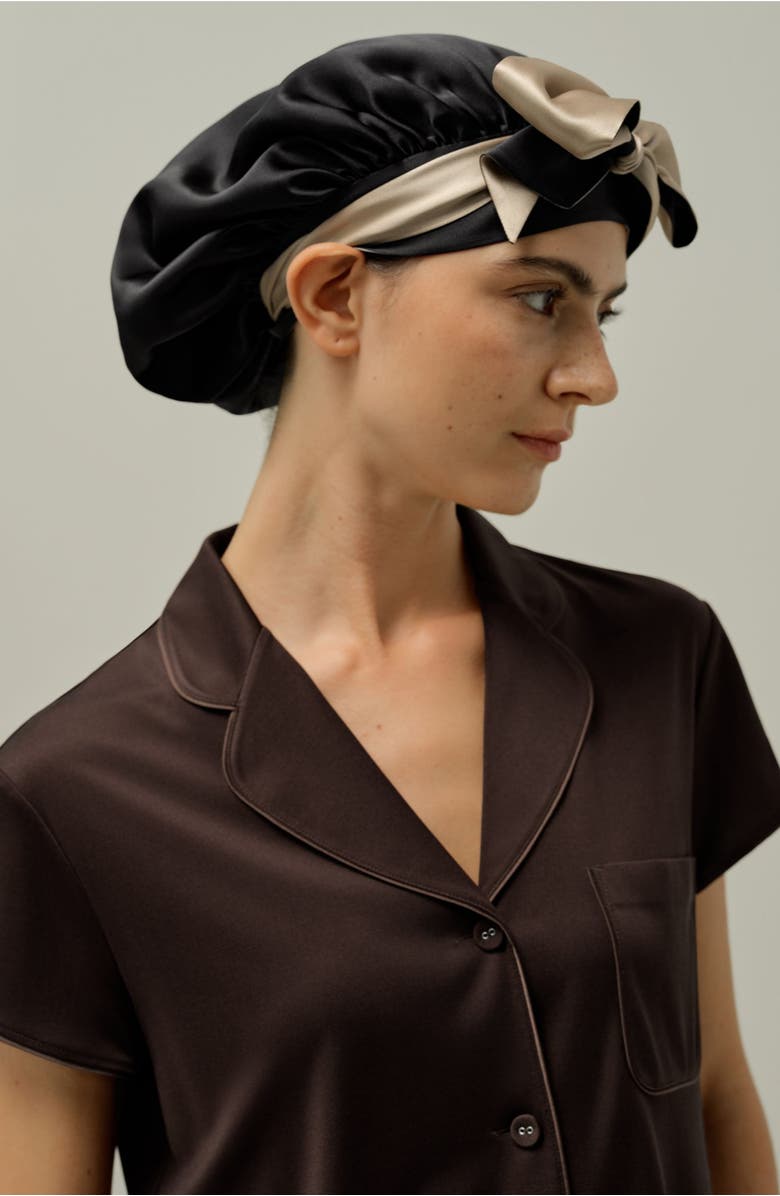 Lilysilk Reversible Silk Sleep Cap with Adjustable Ribbons, Alternate, color, Black