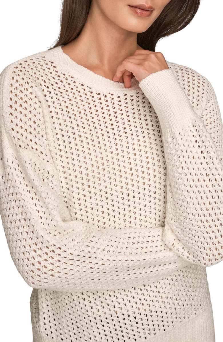 Donna Karan New York Open Stitch Cotton Blend Sweater, Alternate, color, Cream