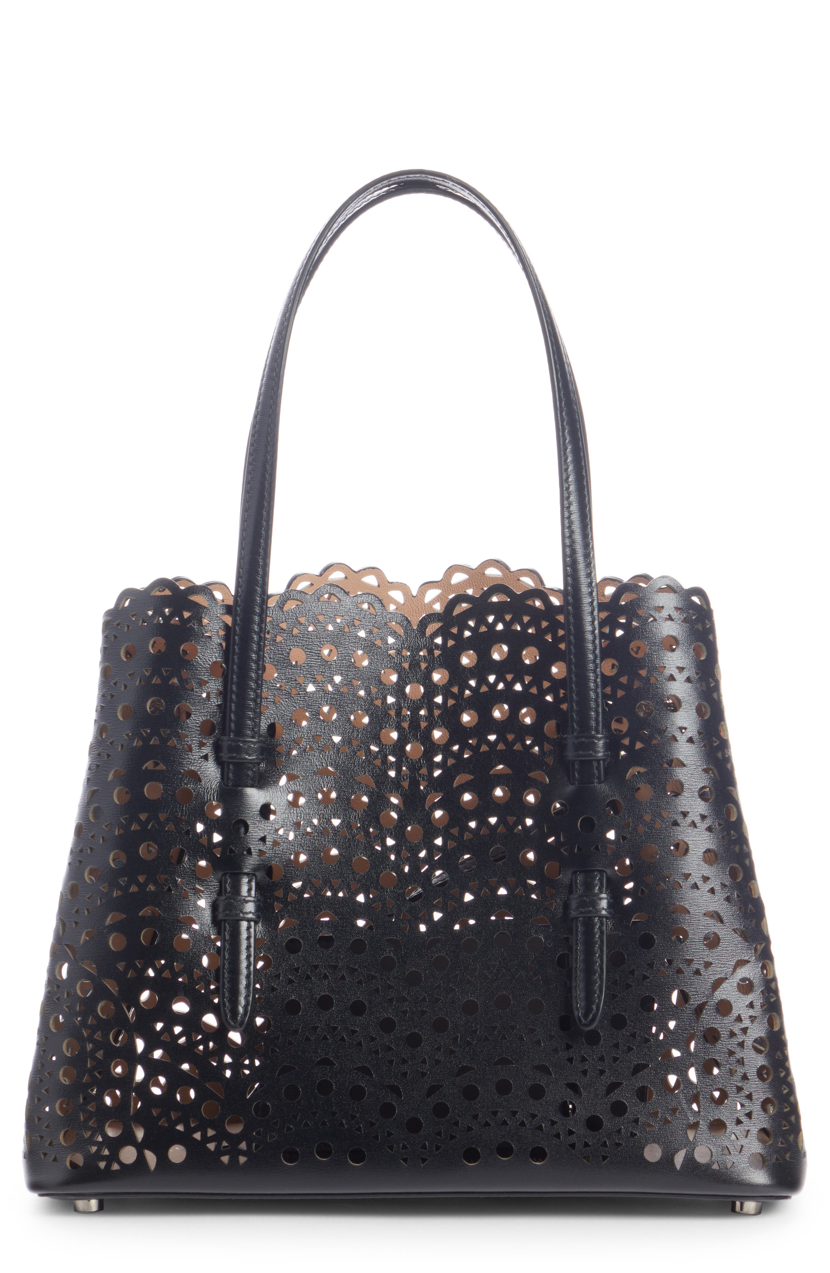 Alaïa Mina 25 Perforated Leather Tote, Main, color, Noir