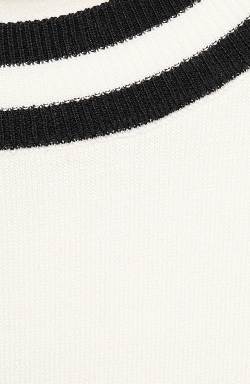 Mango Contrast Stripe Short Sleeve Sweater In White