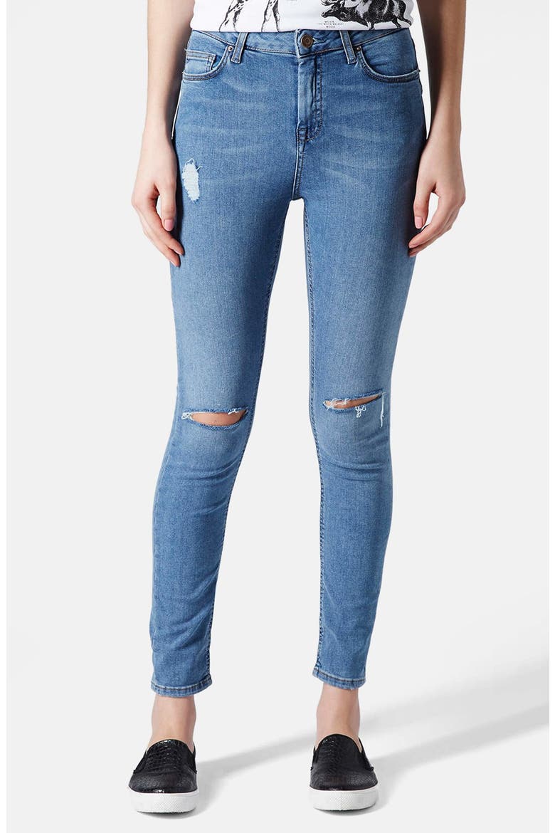 Moto 'Jamie' Ripped High Rise Ankle Skinny Jeans, Main, color, STONE