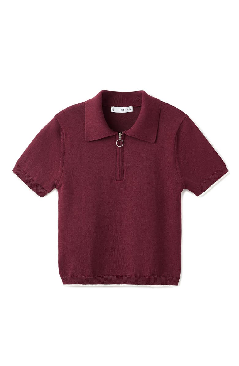 MANGO Tipped Quarter Zip Jersey Polo, Alternate, color, Wine