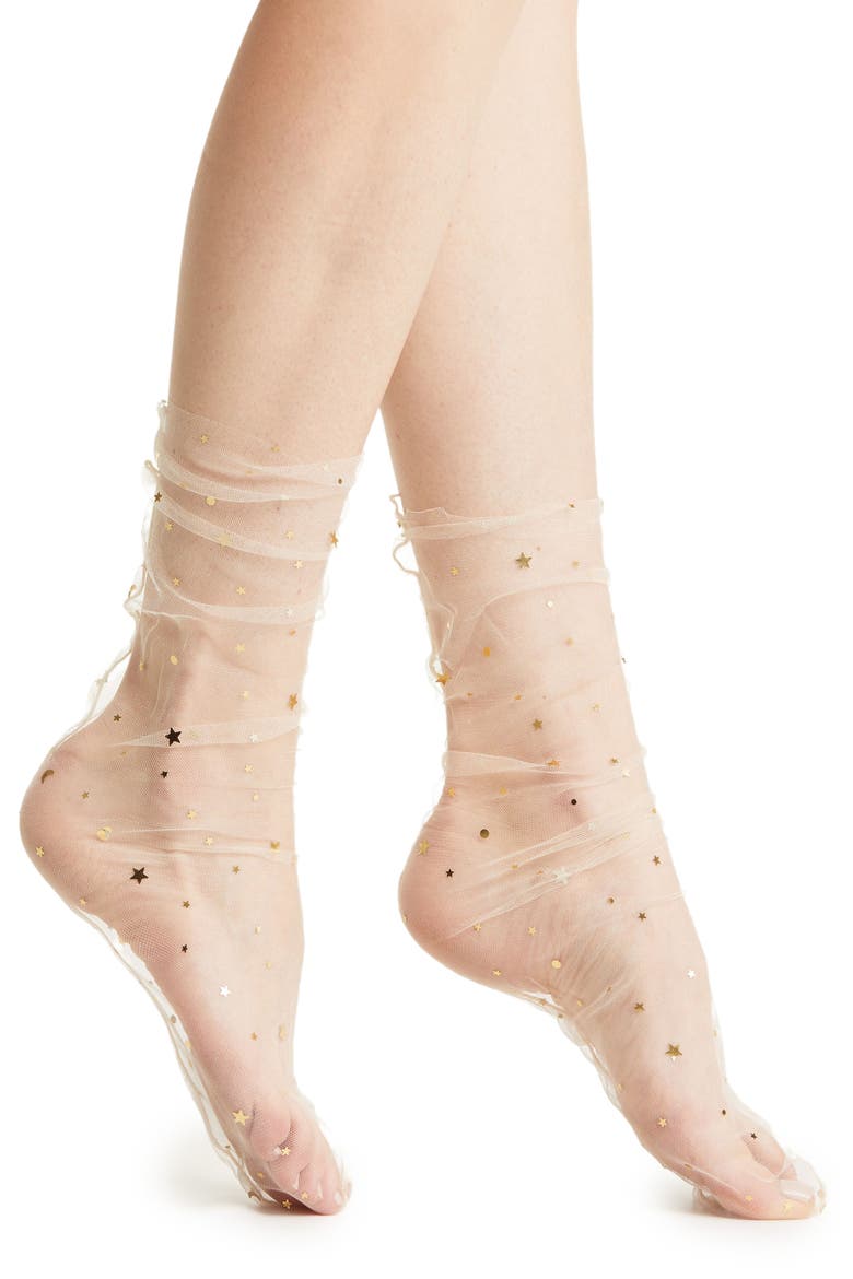 Starry Sky Tulle Socks, Main, color, NUDE