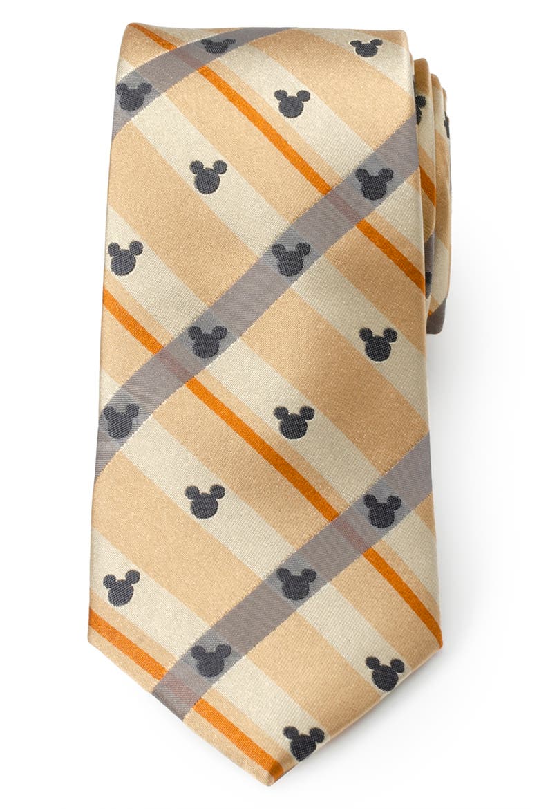 x Disney Mickey Tan Plaid Silk Tie, Main, color, TAN