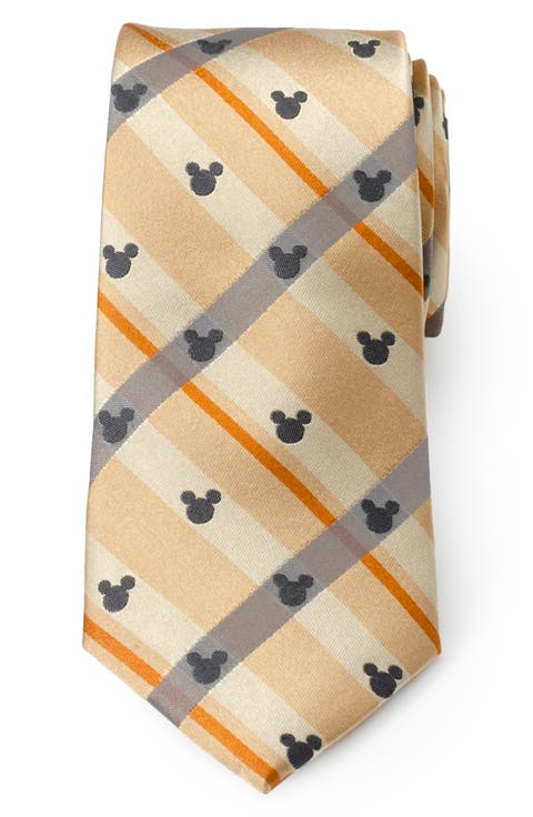 x Disney Mickey Tan Plaid Silk Tie