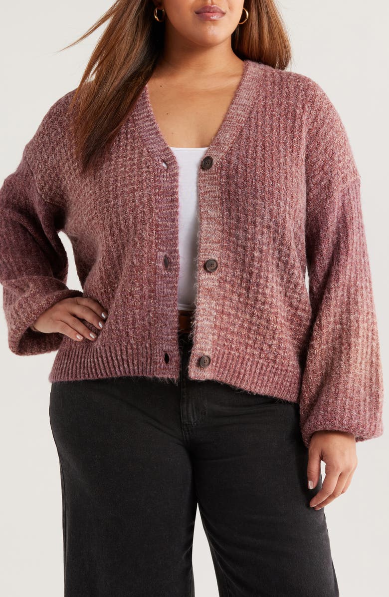 Treasure & Bond Textured V-Neck Cardigan, Main, color, Burgundy Rhode Combo