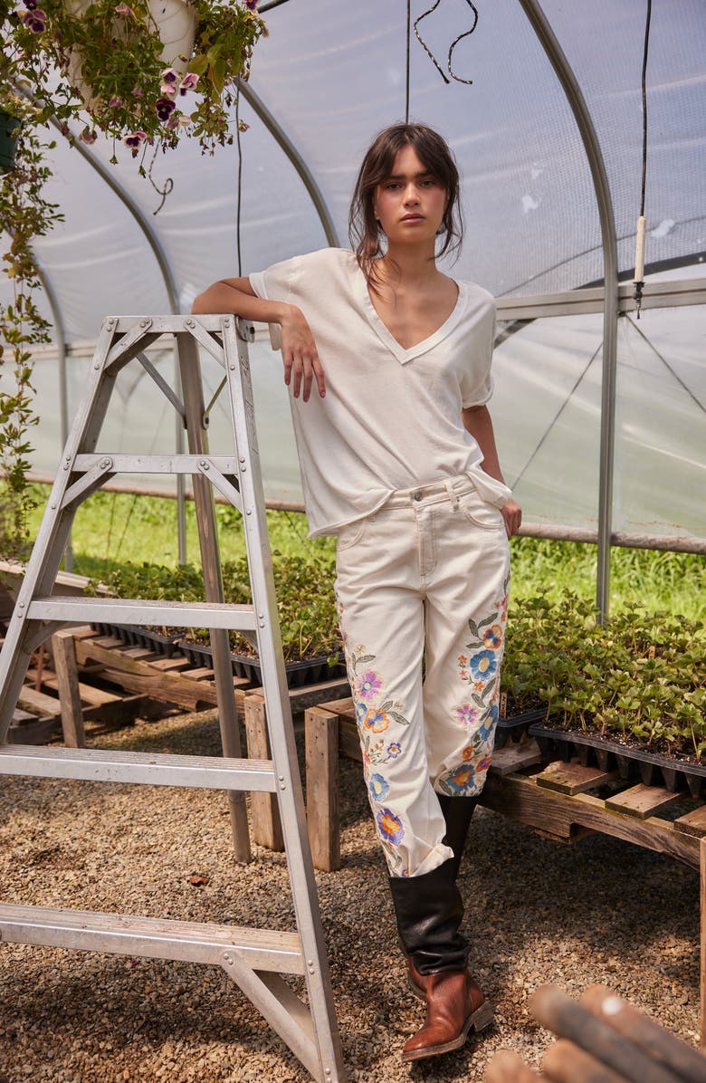 Free People Willow Floral Embrodiered Straight Leg Jeans, Alternate, color, 