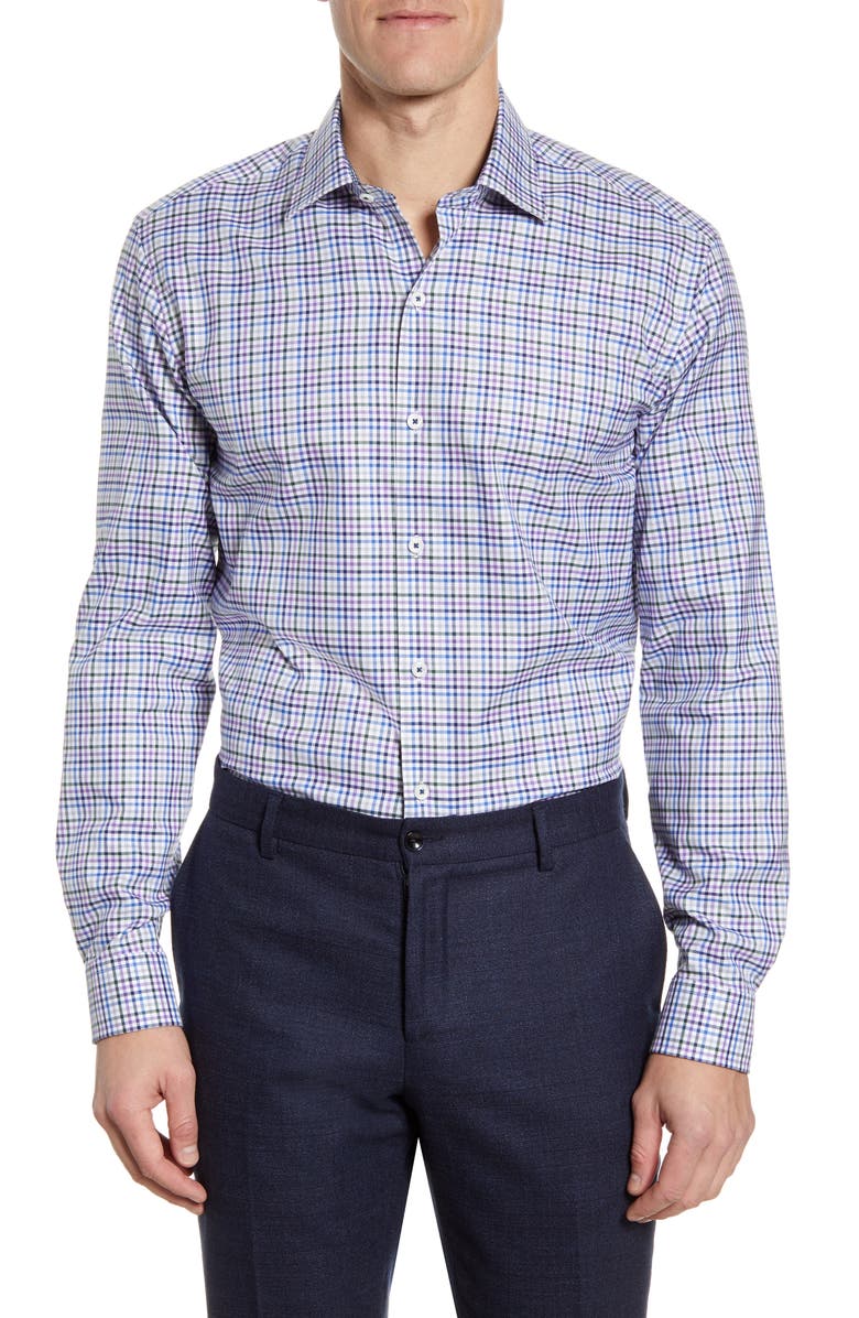 Bugatchi Trim Fit Check Dress Shirt, Main, color, 