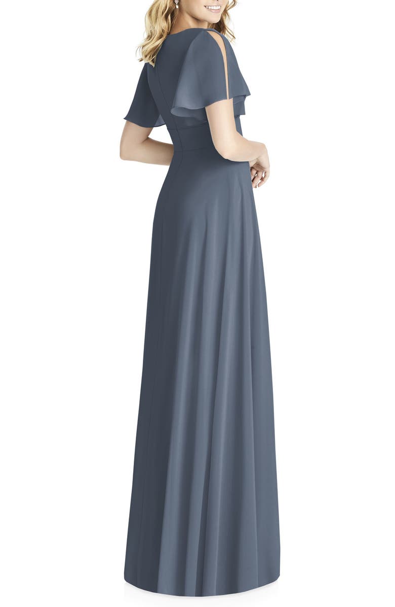 Social Bridesmaids Split Sleeve Chiffon A-Line Gown, Alternate, color, 