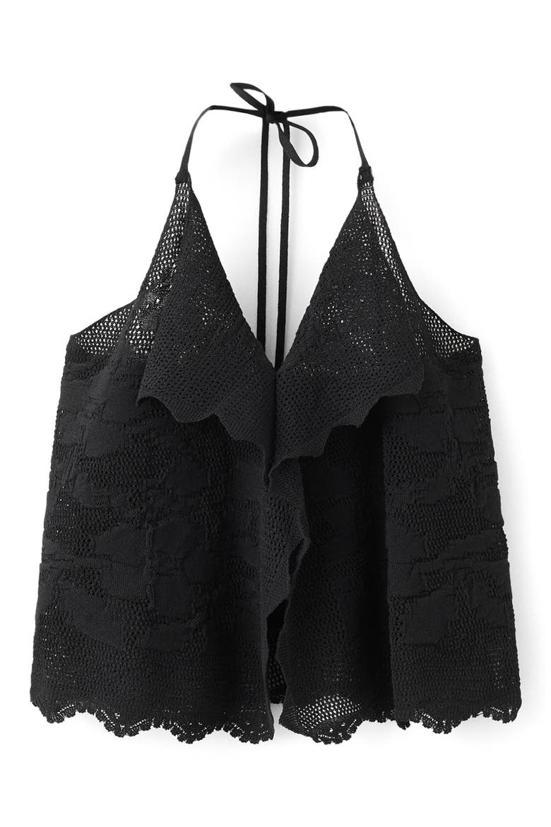 Embroidered Knit Halter Top, Main, color, BLACK