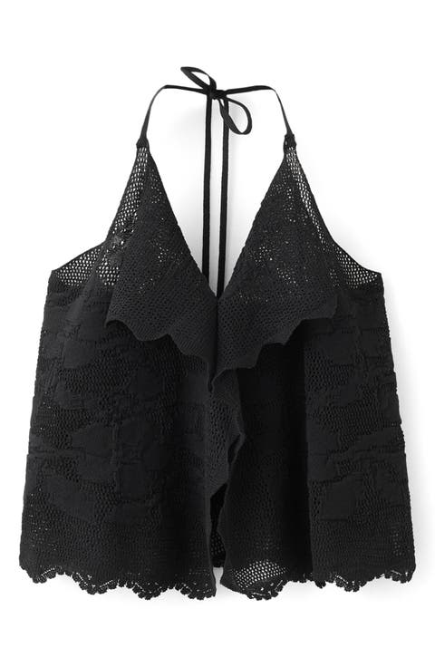 Embroidered Knit Halter Top