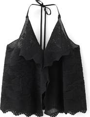 MANGO Embroidered Knit Halter Top