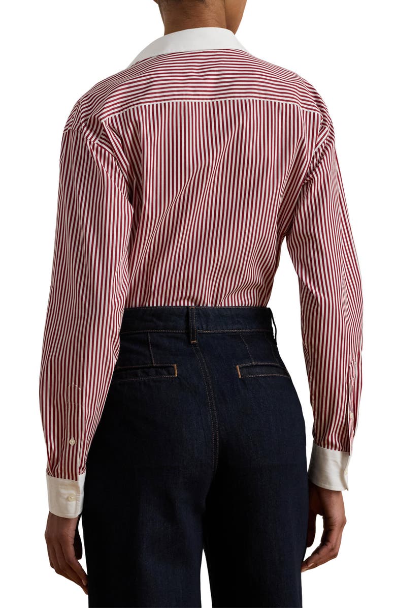 Lauren Ralph Lauren Stripe Long Sleeve Button-Up Shirt, Alternate, color, Burgundy/ White Multi