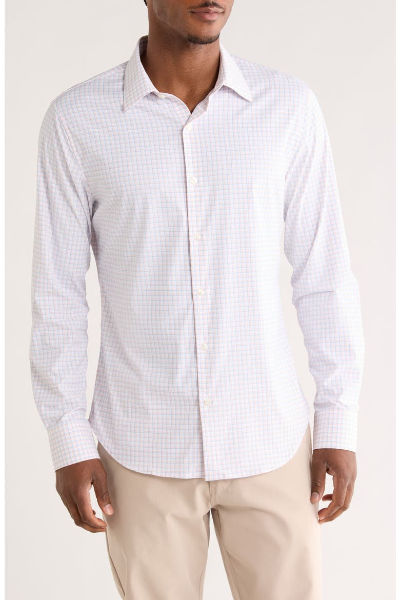 Long Sleeve Slim Fit Button Front Performance Shirt, Main, color, ORANGE BLUE PLAID