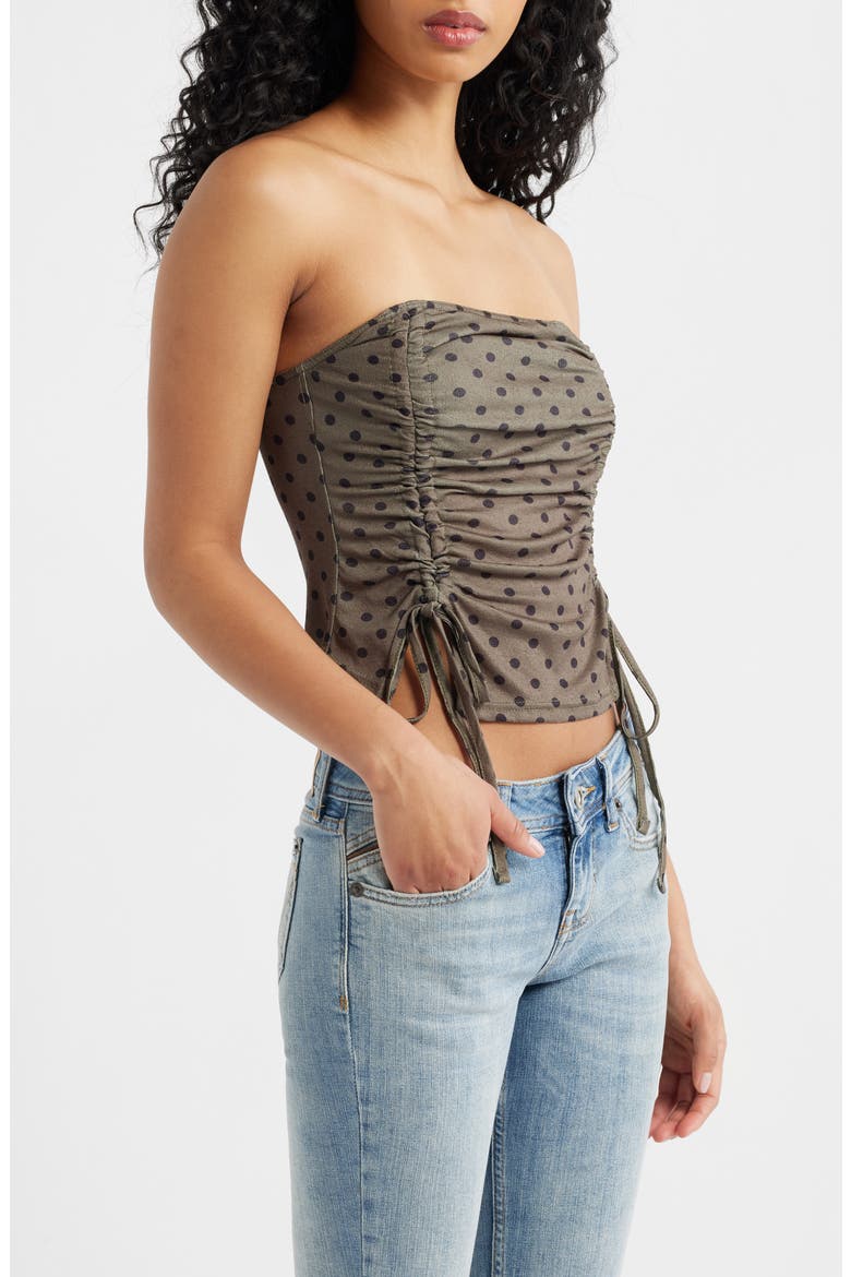 Polka Dot Double Ruched Bandeau Top, Alternate, color, GREEN POLKA DOT