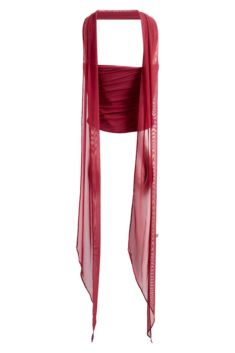Hallie Corset Mesh Halter Top with Scarf, Alternate, color, CABERNET