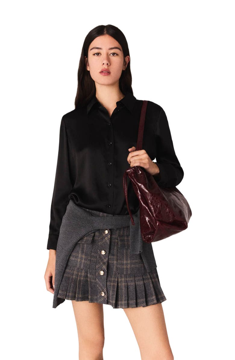maje Silk shirt, Alternate, color, Black