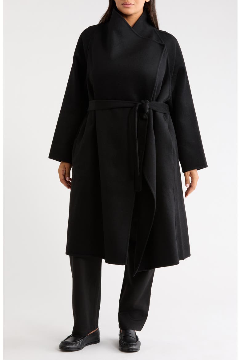 Drape Neck Wool Coat, Alternate, color, BLACK