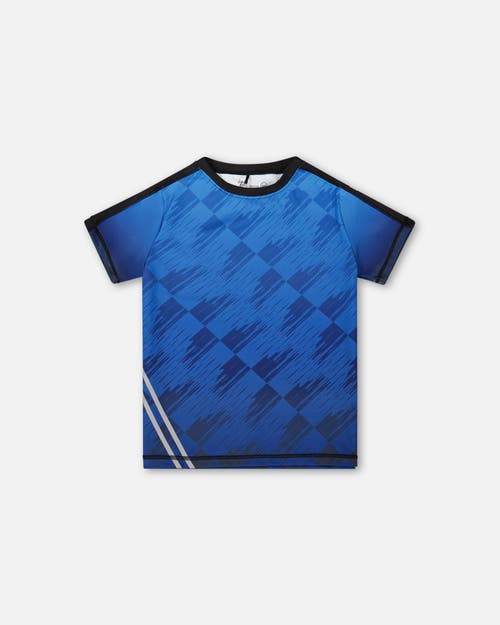 Deux Par Deux Boy's Printed Athletic Top Blue And Black In Blue And Black