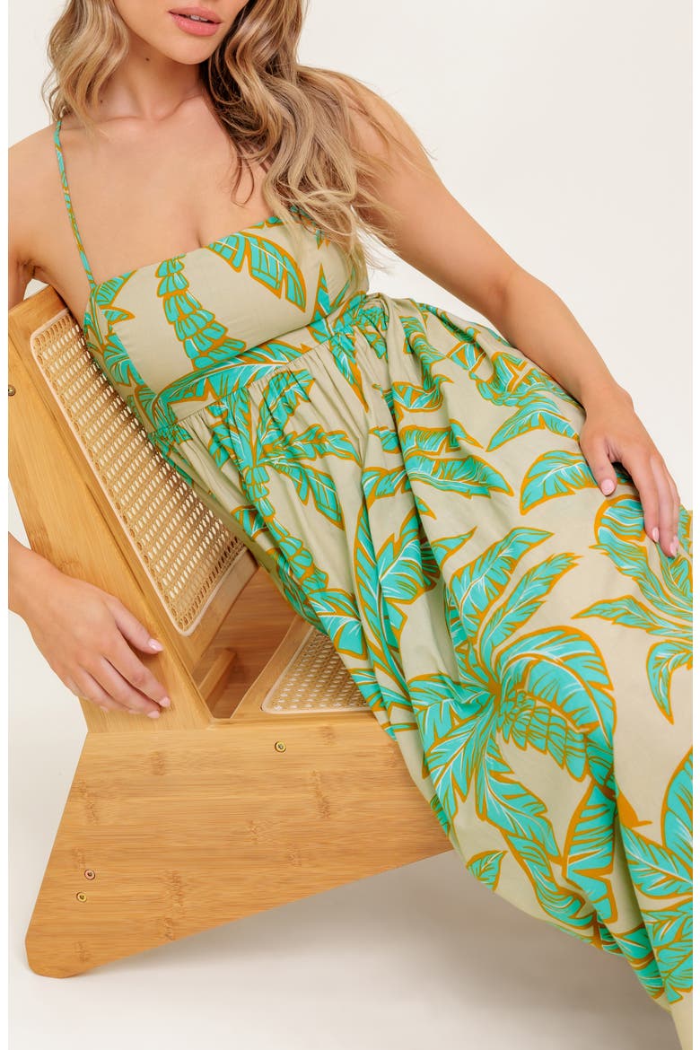 Frond Lace-Up Back Cotton Maxi Dress, Alternate, color, TAUPE/GREEN