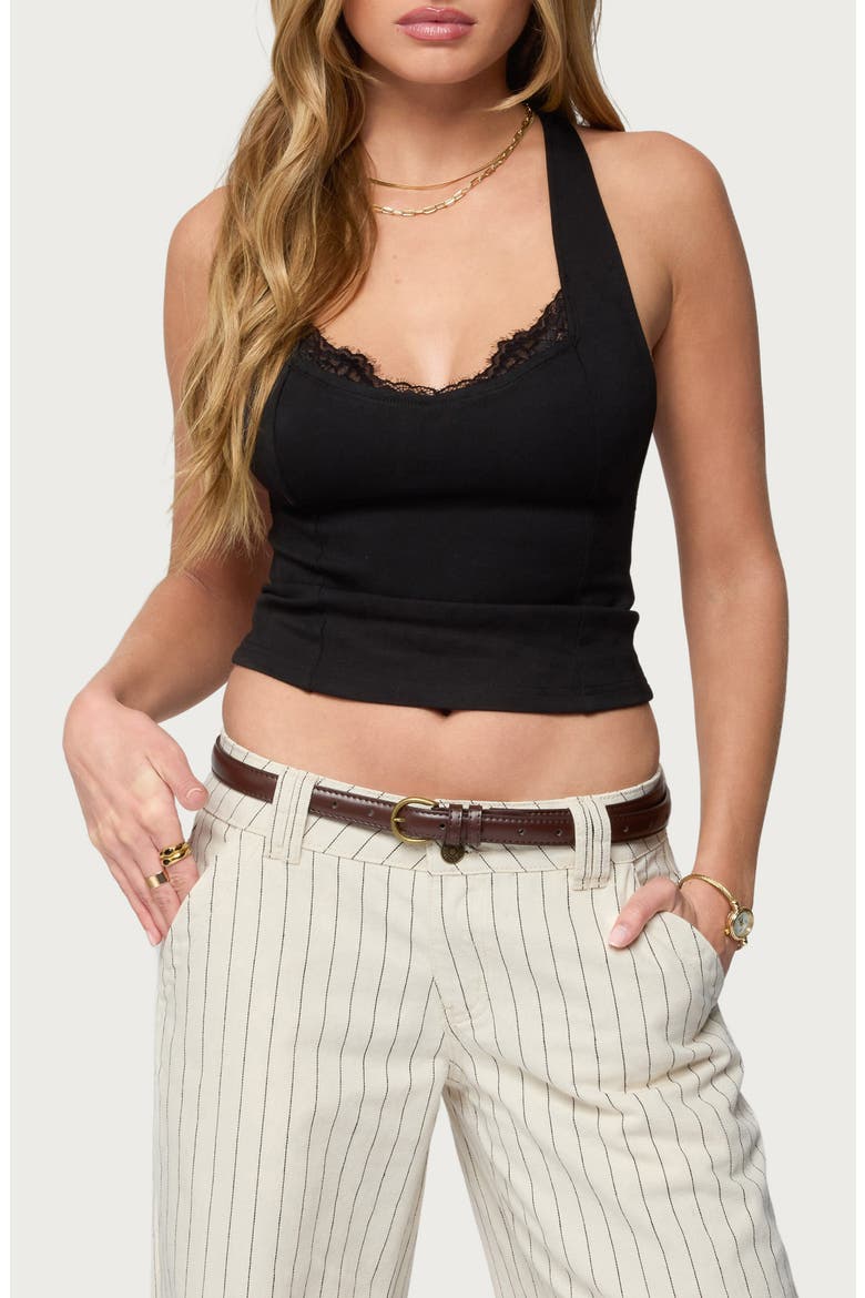 Ranata Lacey Crossback Crop Top, Main, color, BLACK