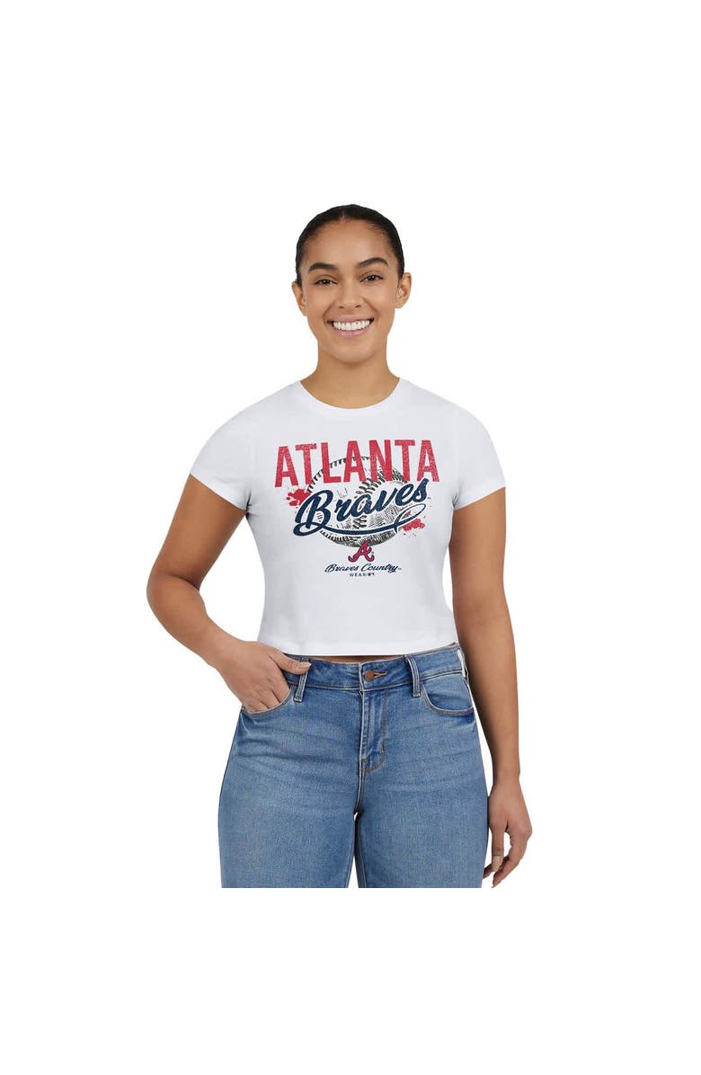 WEAR by Erin Andrews Women's WEAR by Erin Andrews  White Atlanta Braves Distressed Cropped Baby T-Shirt, Alternate, color, 