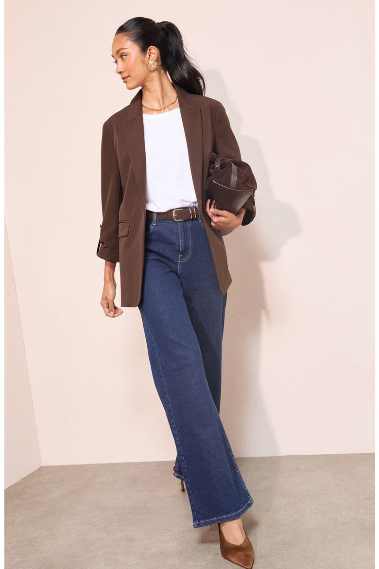 Roll Sleeve Blazer, Alternate, color, BROWN
