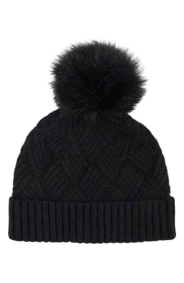 Amicale Cashmere Basketweave Rib Knit Beanie with Genuine Shearling Pom, Main, color, 