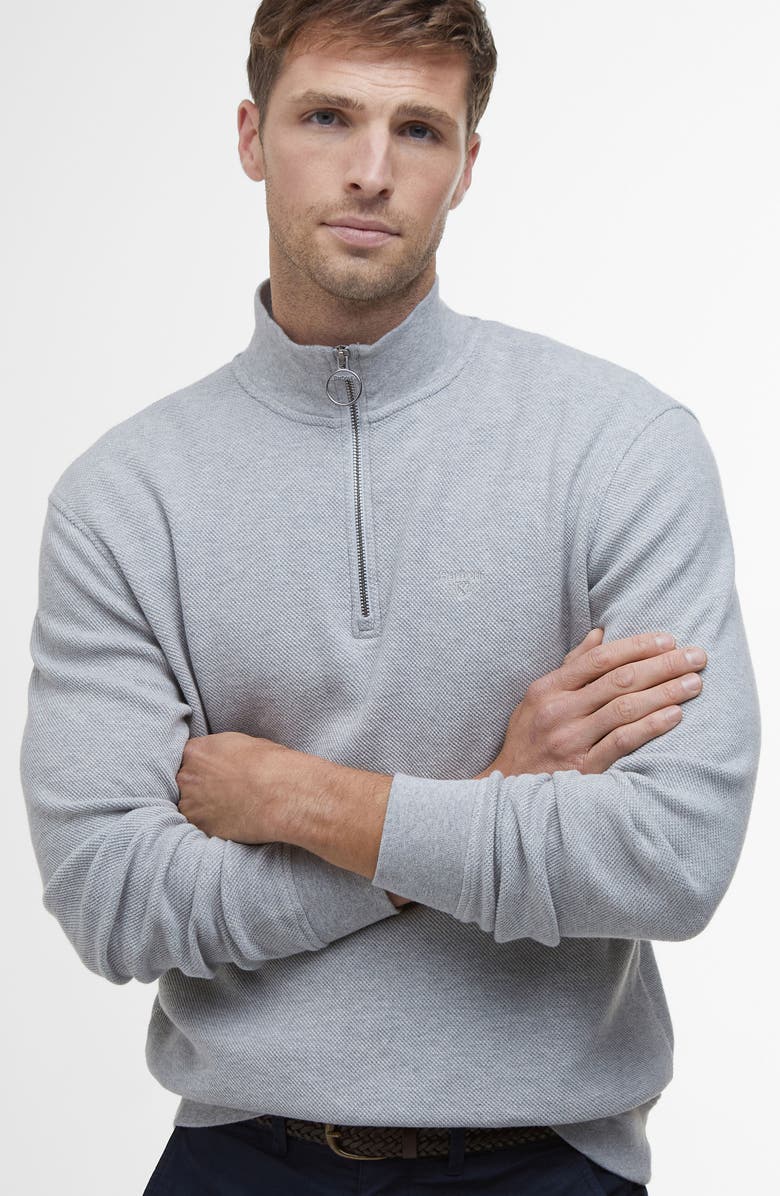 Barbour Cotton Piqué Quarter Zip Pullover, Alternate, color, 