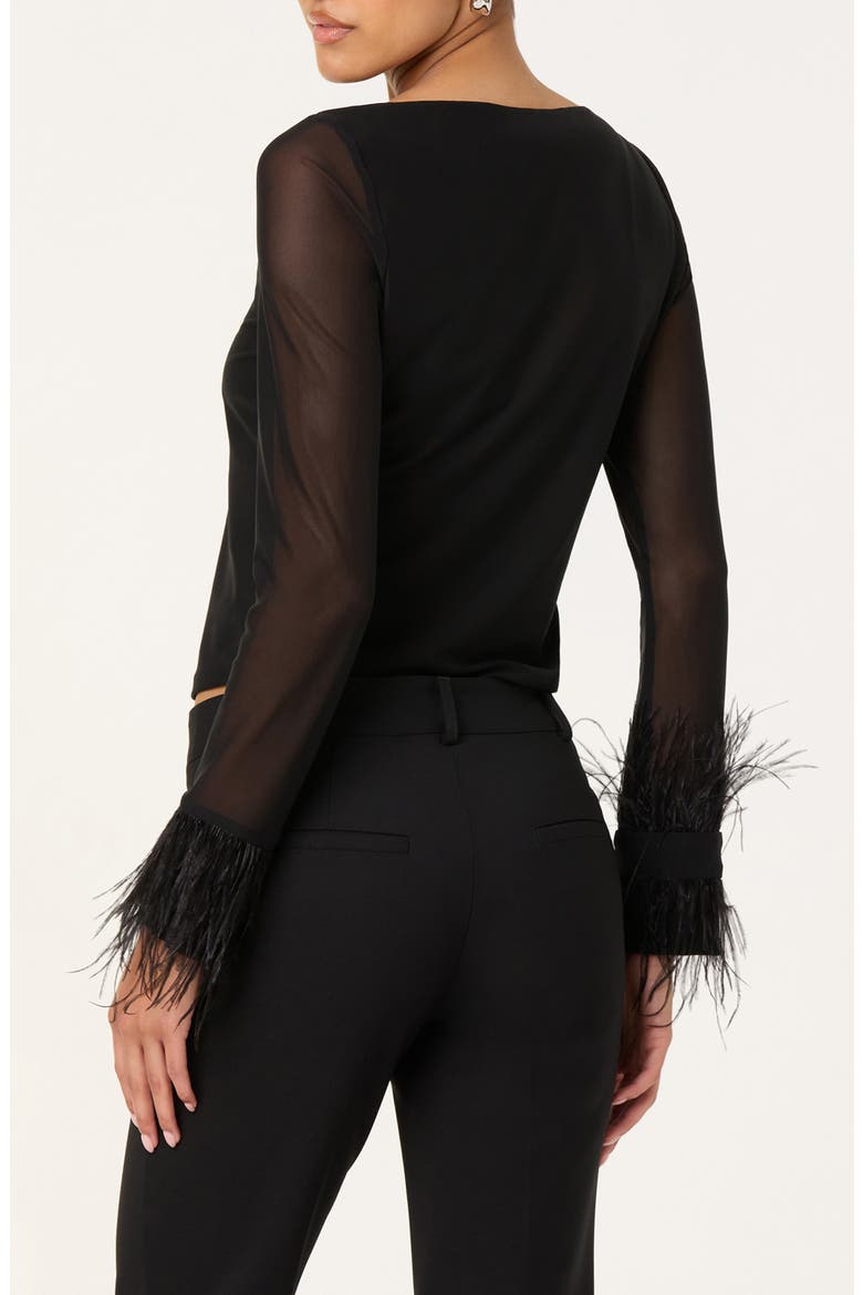 Brisa Feather Trim Long Sleeve Top, Alternate, color, BLACK