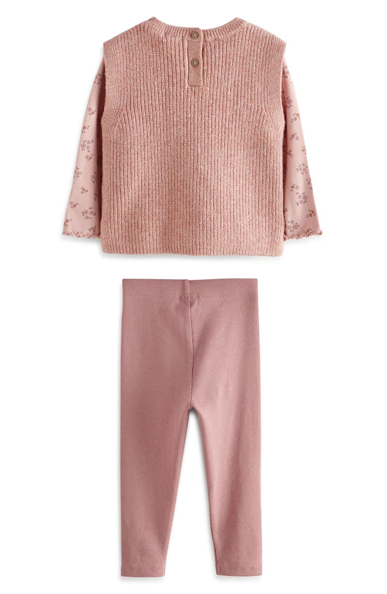 NEXT Kids' Tabard Long Sleeve Top, Sweater Vest & Leggings Set, Alternate, color, 