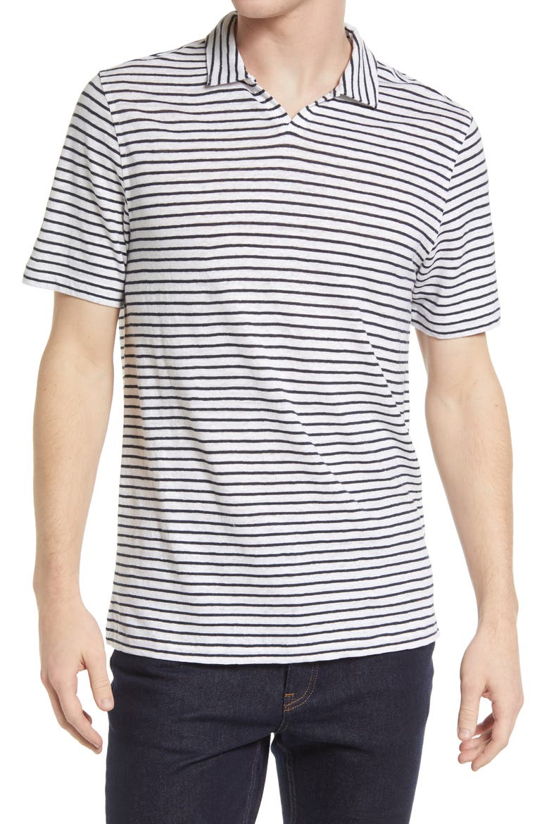 Johnny Collar Linen Polo, Main, color, WHITE TIOGA STRIPE