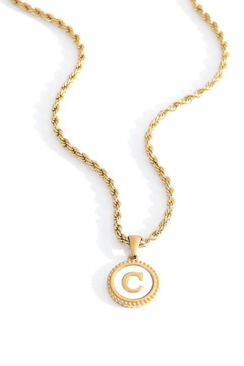 Mother of Pearl Disc Letter with Rope Chain Necklace
