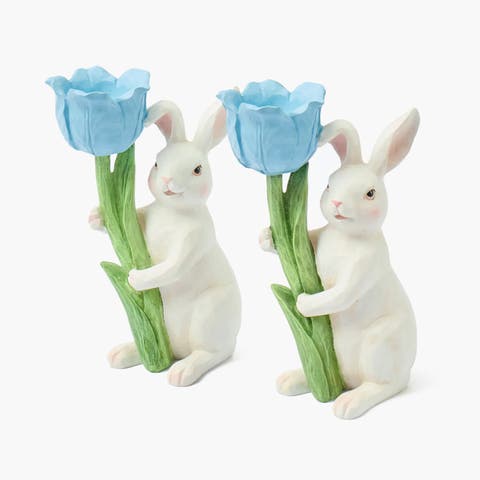 Bunny with Pink Tulip (Pair)