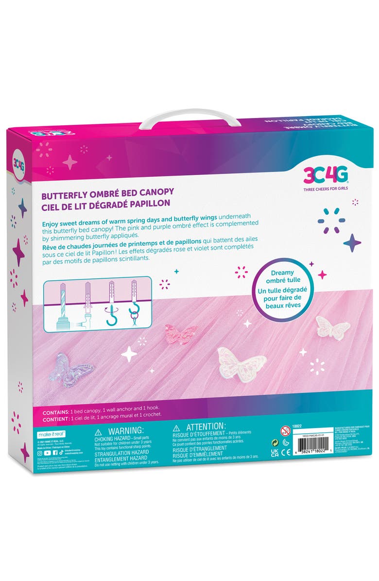 Three Cheers For Girls Butterfly Ombre Bed Canopy with Pink & Purple Shimmering Butterflies Kit, Alternate, color, Multicolored
