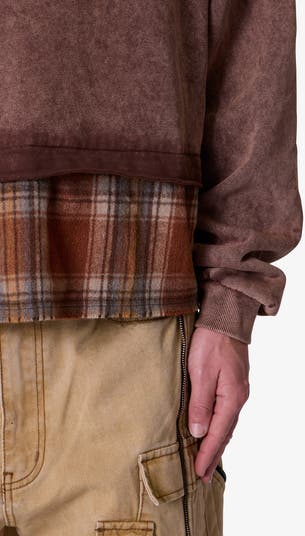 Plaid Flannel Layered Look Crewneck Sweatshirt
