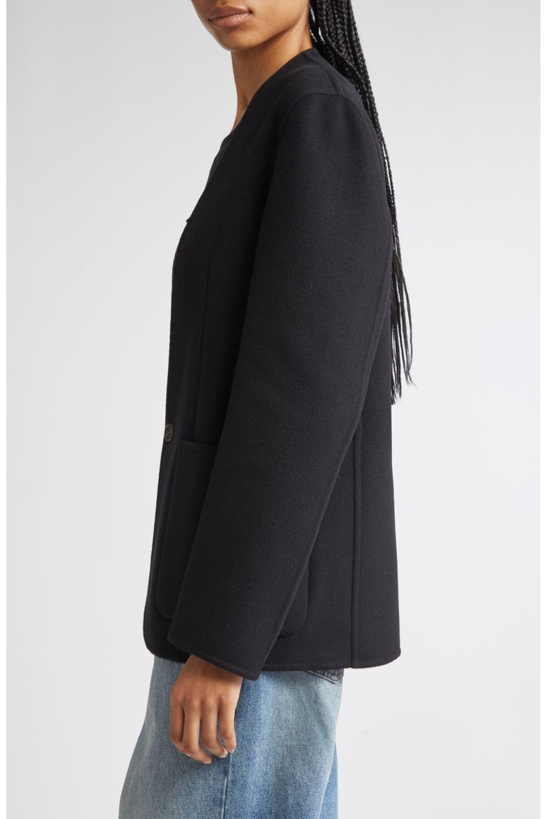 Collarless Single Breasted Virgin Wool Blazer, Alternate, color, BLACK