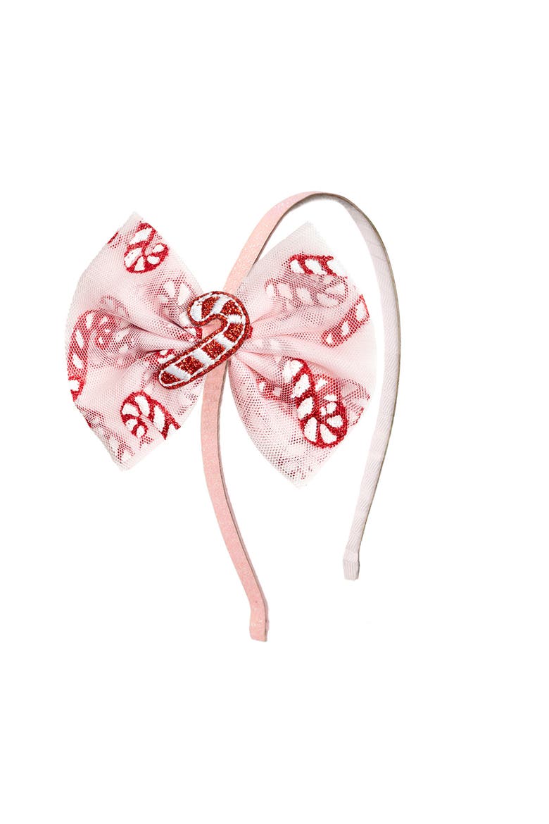 Candy Cane Confetti Christmas Tulle Bow Headband, Main, color, Pink