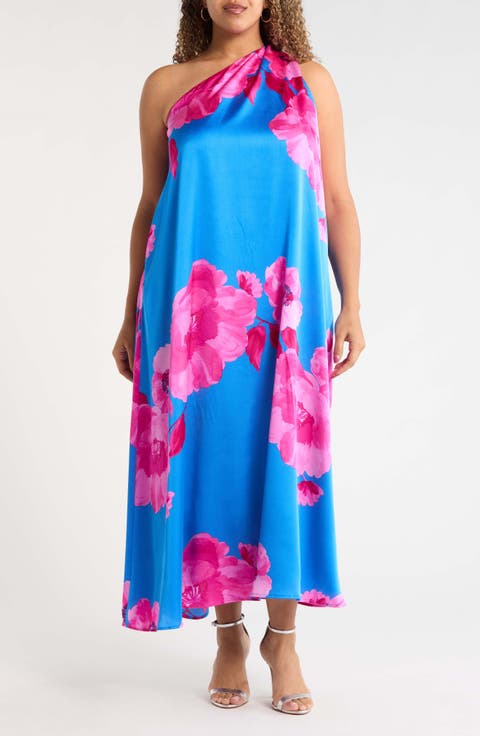 Glena Floral One Shoulder Maxi Dress (Plus Size)