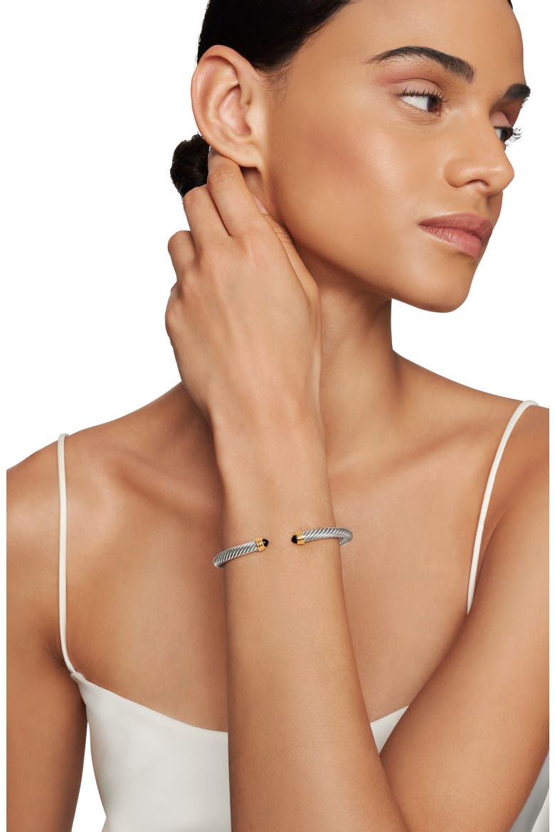 Classic Cable Bracelet in Sterling Silver with 14K Yellow Gold & Semiprecious Stone, 5mm, Alternate, color, BLACK ONYX