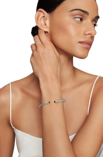 Classic Cable Bracelet in Sterling Silver with 14K Yellow Gold & Semiprecious Stone, 5mm