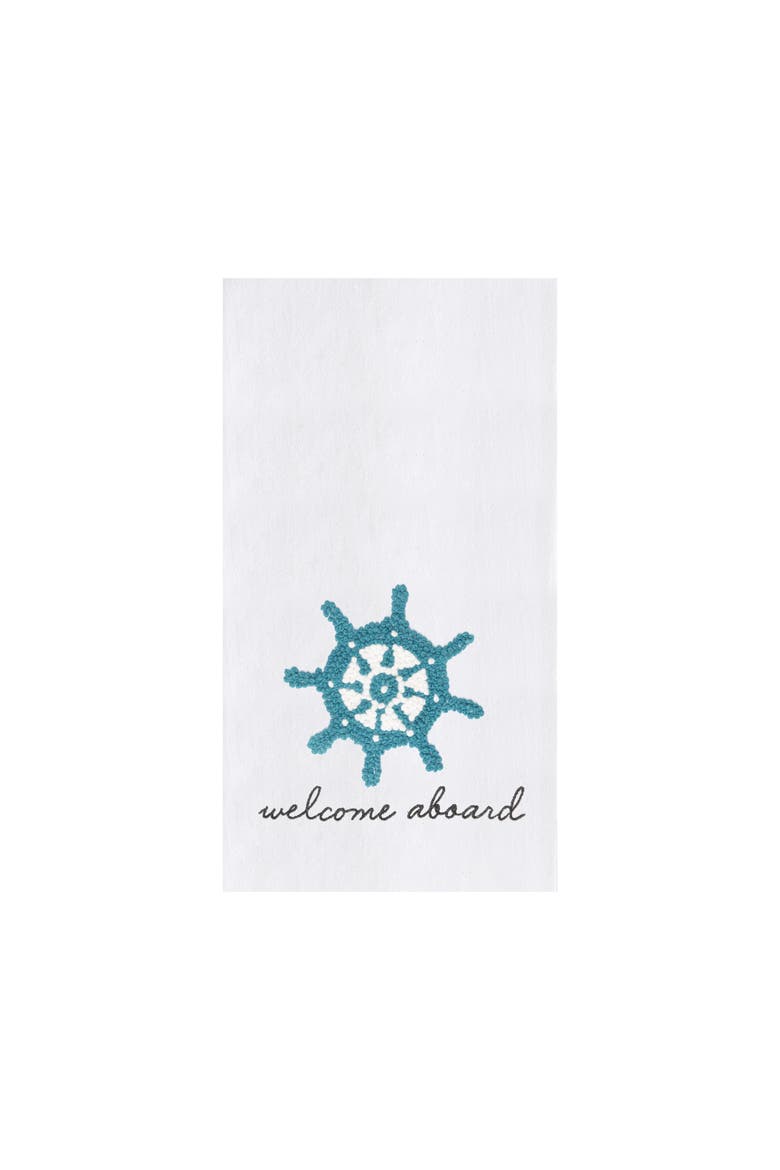 Ships Wheel French Knot Flour Sack Kitchen Dishtowel, Main, color, White